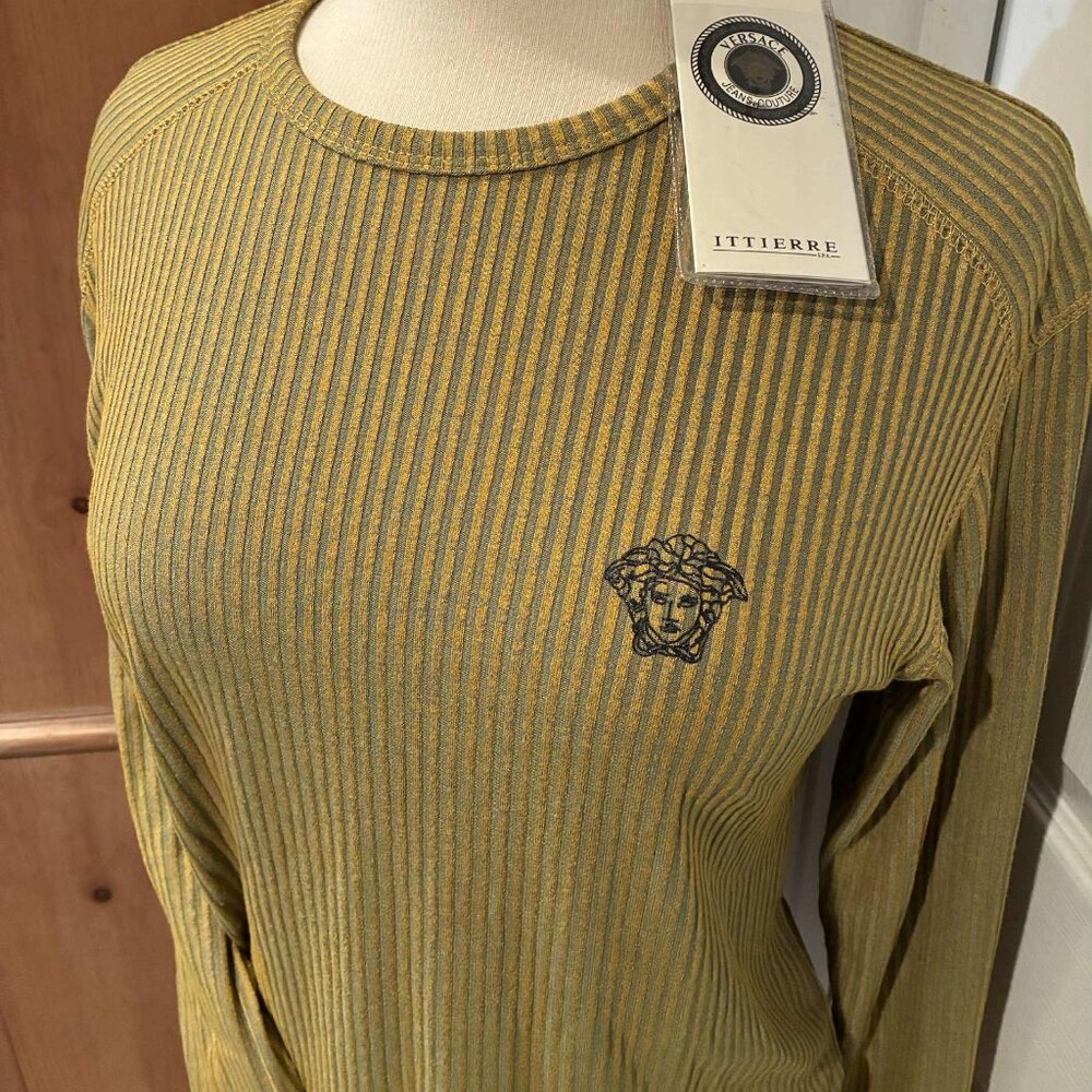 Versace Jeans Collections Sparkly Logo Ribbed Knit Long Sleeved Top